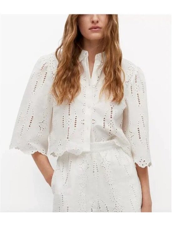 Mango Tops - MNG Mango Swiss Embroidery Linen Blouse 2